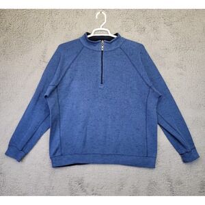 Tommy Bahama Sweater Mens XL Blue Quarter Zip Pullover Reversible‎ Preppy